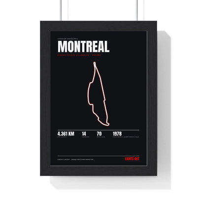 Montreal Circuit print framed in a black frame, ready to hang
