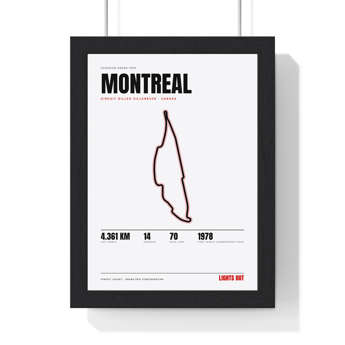 Montreal Circuit print White framed in a black frame, ready to hang
