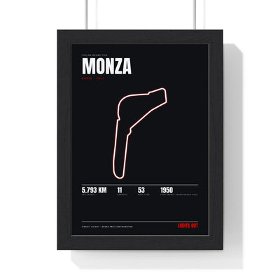 Monza Circuit print framed in a black frame, ready to hang
