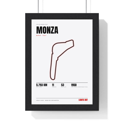 Monza Circuit print White framed in a black frame, ready to hang