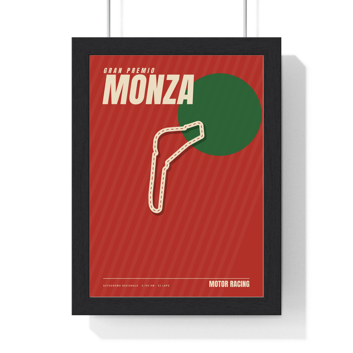 Monza Retro Grand Prix print framed in a black frame, ready to hang