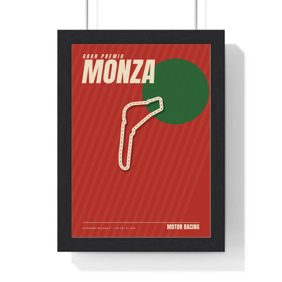 Monza Retro Grand Prix print framed in a black frame, ready to hang