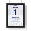 Mookie Wilson 1986 World Series Game 6 Poster - New York Mets 1 Jersey Print framed in a black frame, ready to hang