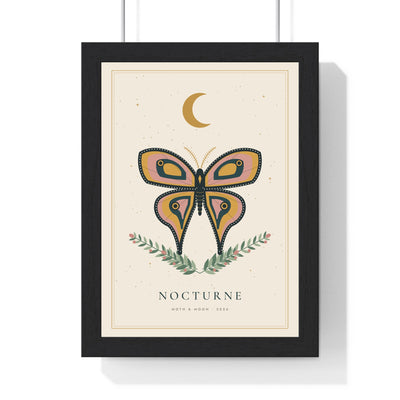 Moth and Moon Print - framed moth and moon print on parchment with a gold crescent