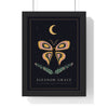 Moth and Moon Print - framed ink black version with a long name