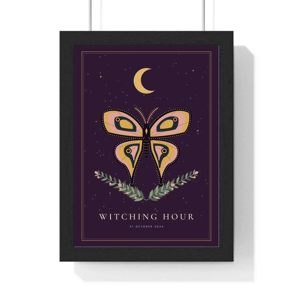 Moth and Moon Print - framed plum Witching Hour version