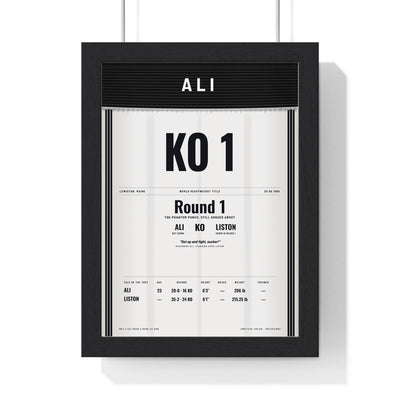 Ali v Liston 1965 Boxing Poster framed in a black frame, ready to hang