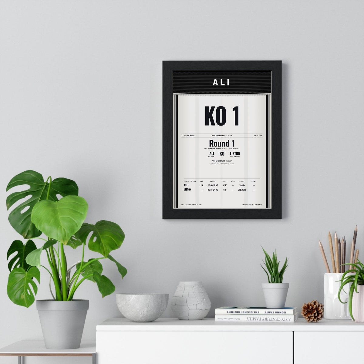 Ali v Liston 1965 Boxing Poster framed on a living room wall