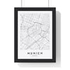Munich street map poster in white, minimal city map print framed in a black frame