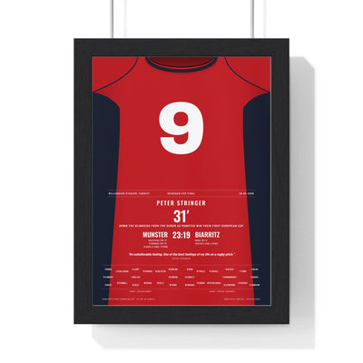 Munster Heineken Cup Final 2006 Poster - Peter Stringer 9 Try v Biarritz Rugby Print framed in a black frame, ready to hang