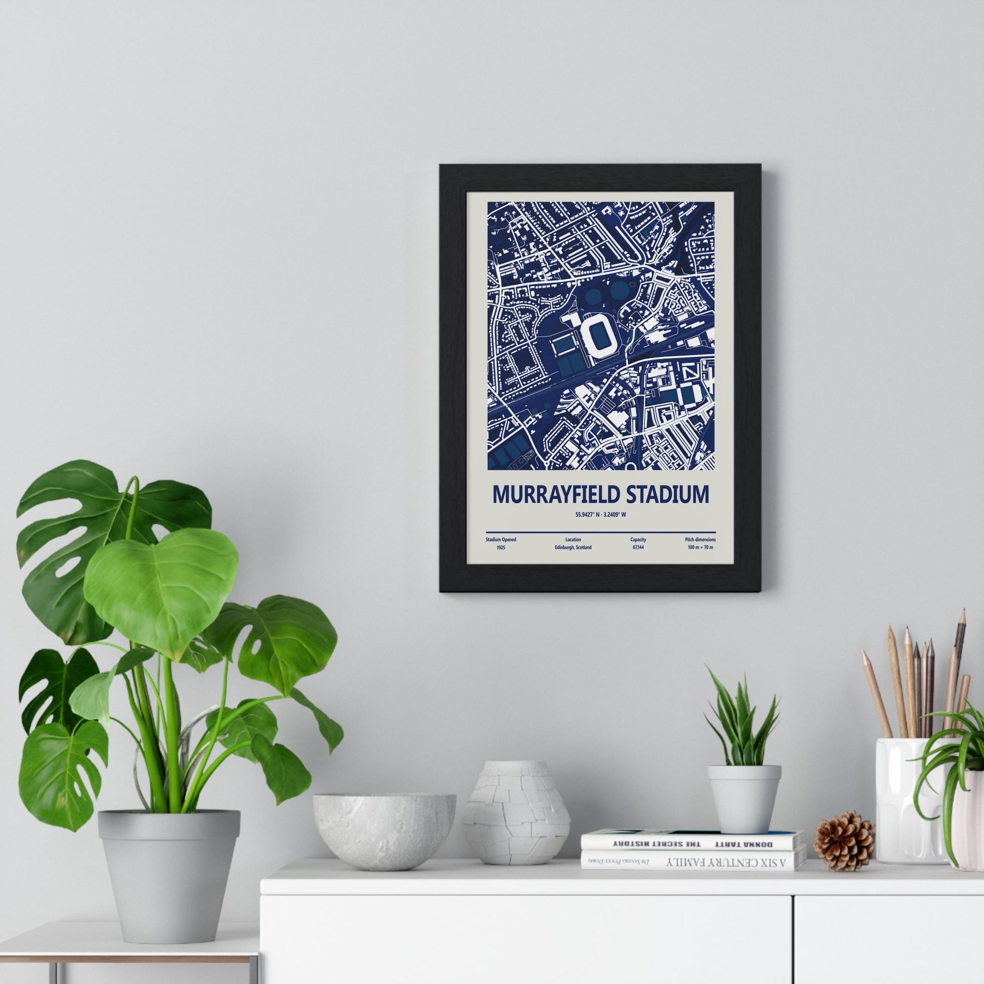Framed Murrayfield Stadium Edinburgh Rugby map print