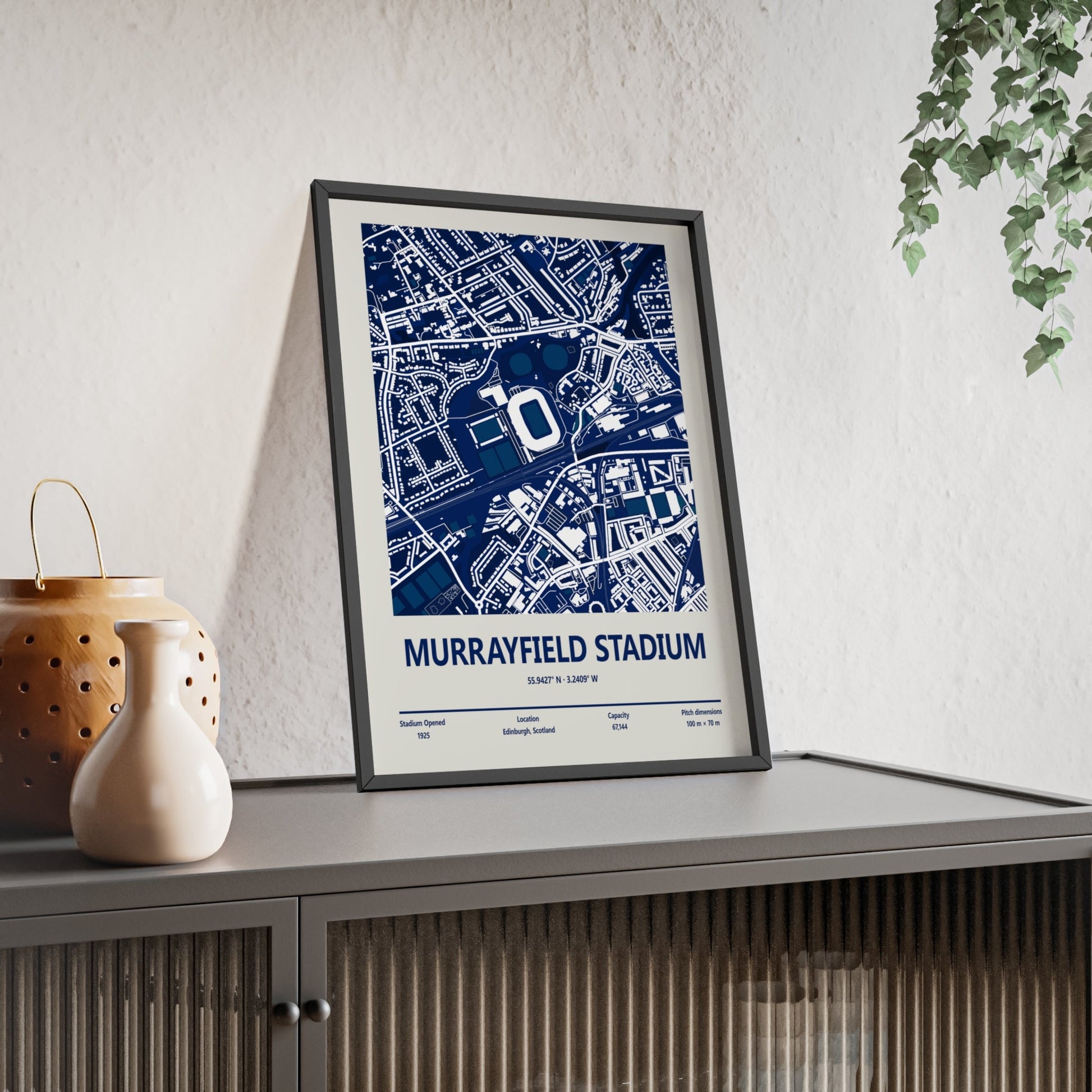 Framed Murrayfield Stadium Edinburgh Rugby map print
