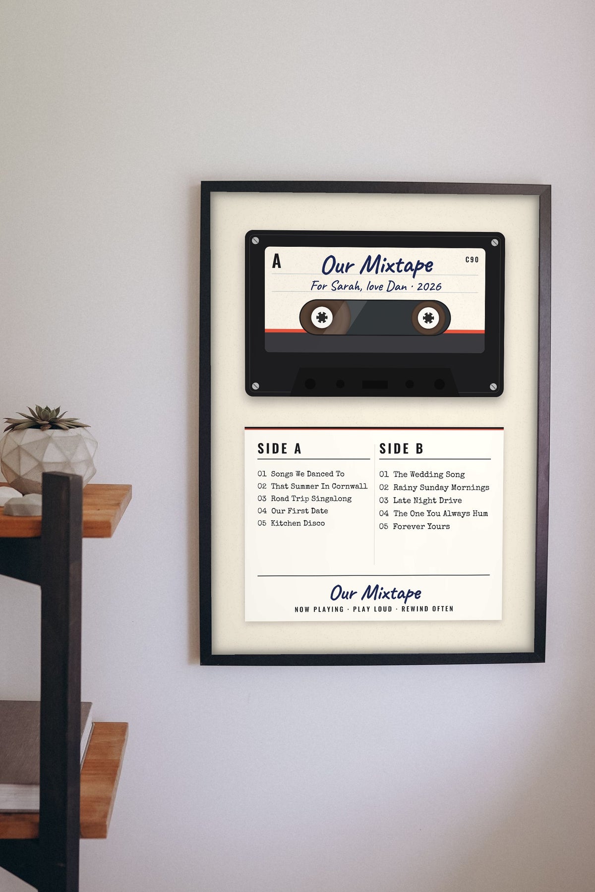 Personalised Mixtape Print - Lifestyle - hanging on a living room wall