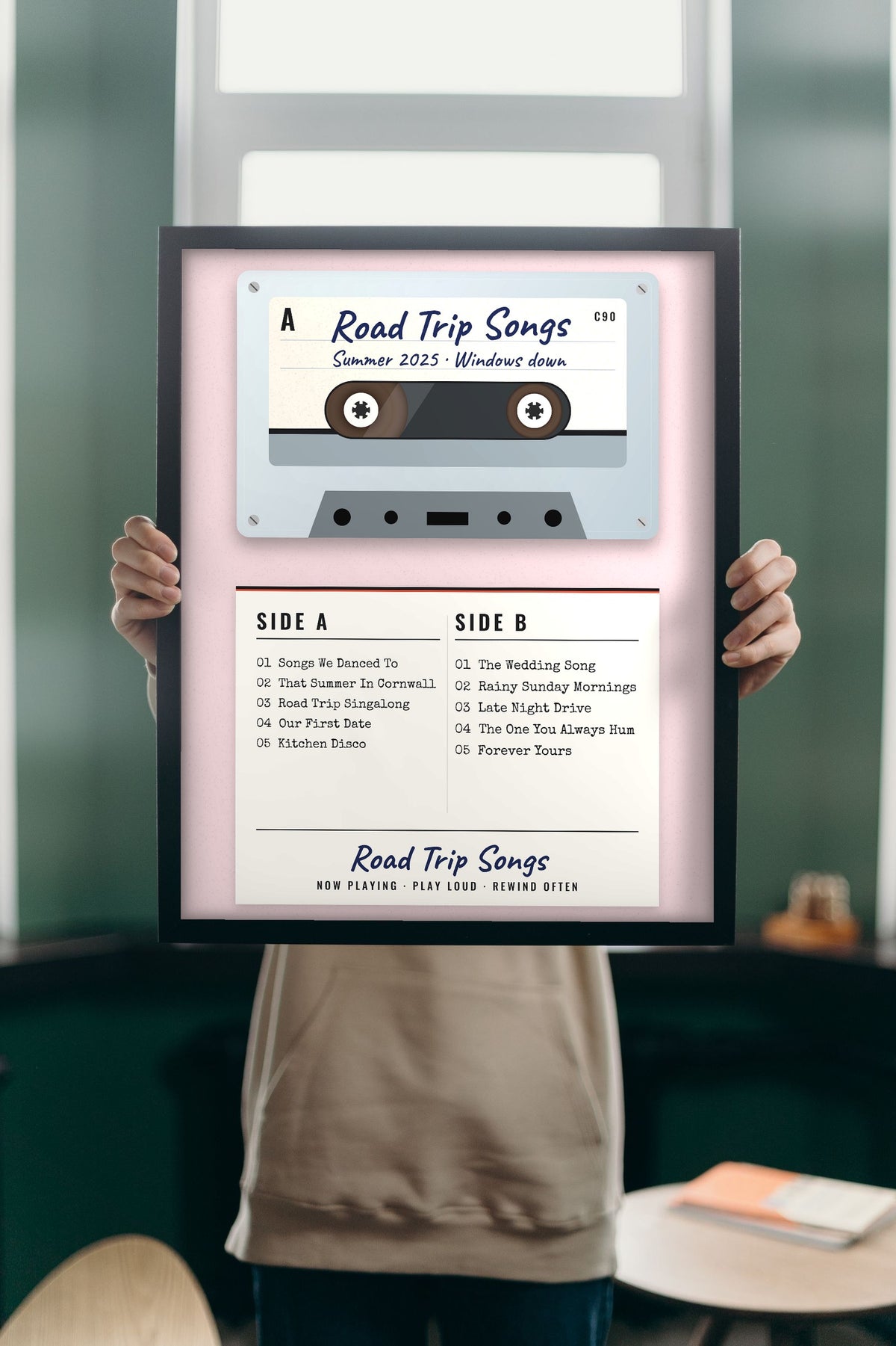 Personalised Mixtape Print - Lifestyle - held up in a bright room