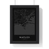Naples street map poster in black, minimal city map print framed in a black frame