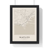 Naples street map poster in cream, minimal city map print framed in a black frame