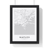 Naples street map poster in white, minimal city map print framed in a black frame