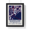 Nationals Park map print framed in a black frame, ready to hang