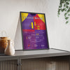 Native River Cheltenham Gold Cup 2018 Horse Racing Poster - Gold Cup Duel Silks Print framed and leaning on a sideboard