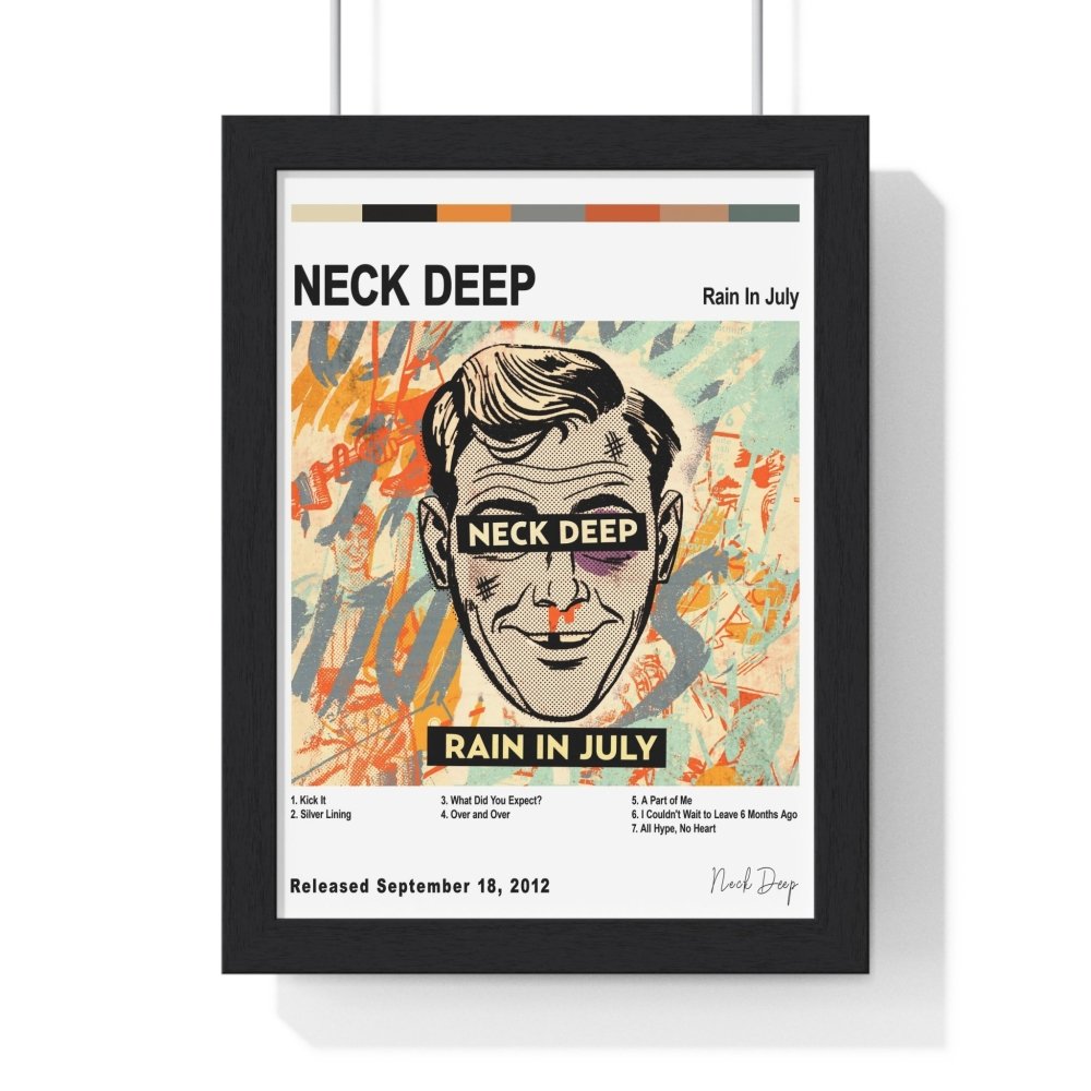 Neck Deep Album Cover Poster - Poster Kingz - A5 (unframed) - Rain in July - White