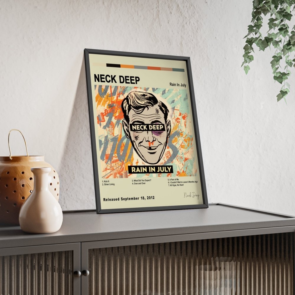 Neck Deep Album Cover Poster - Poster Kingz - A5 (unframed) - Rain in July - White