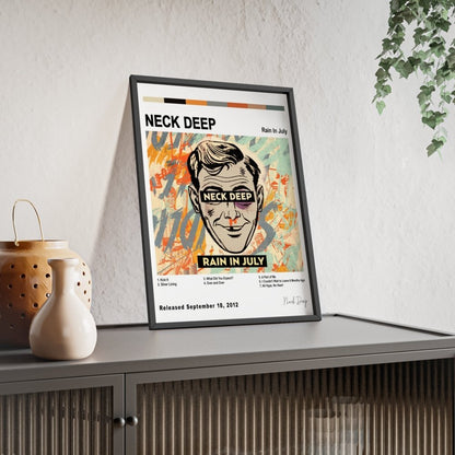 Neck Deep Album Cover Poster - Poster Kingz - A5 (unframed) - Rain in July - White