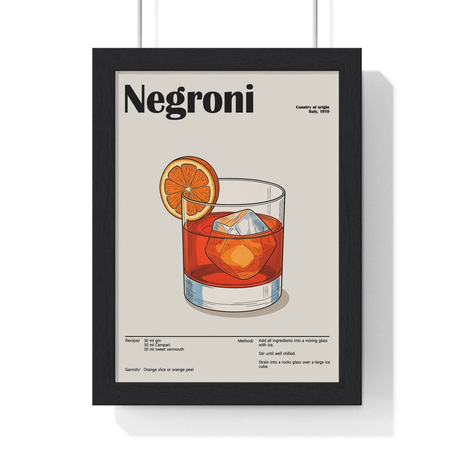 Framed Negroni Cocktail - Bold Italian Drink - print