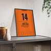 Netherlands World Cup 1974 Poster - Johan Cruyff 14 Cruyff Turn v Sweden Shirt Print framed and leaning on a sideboard
