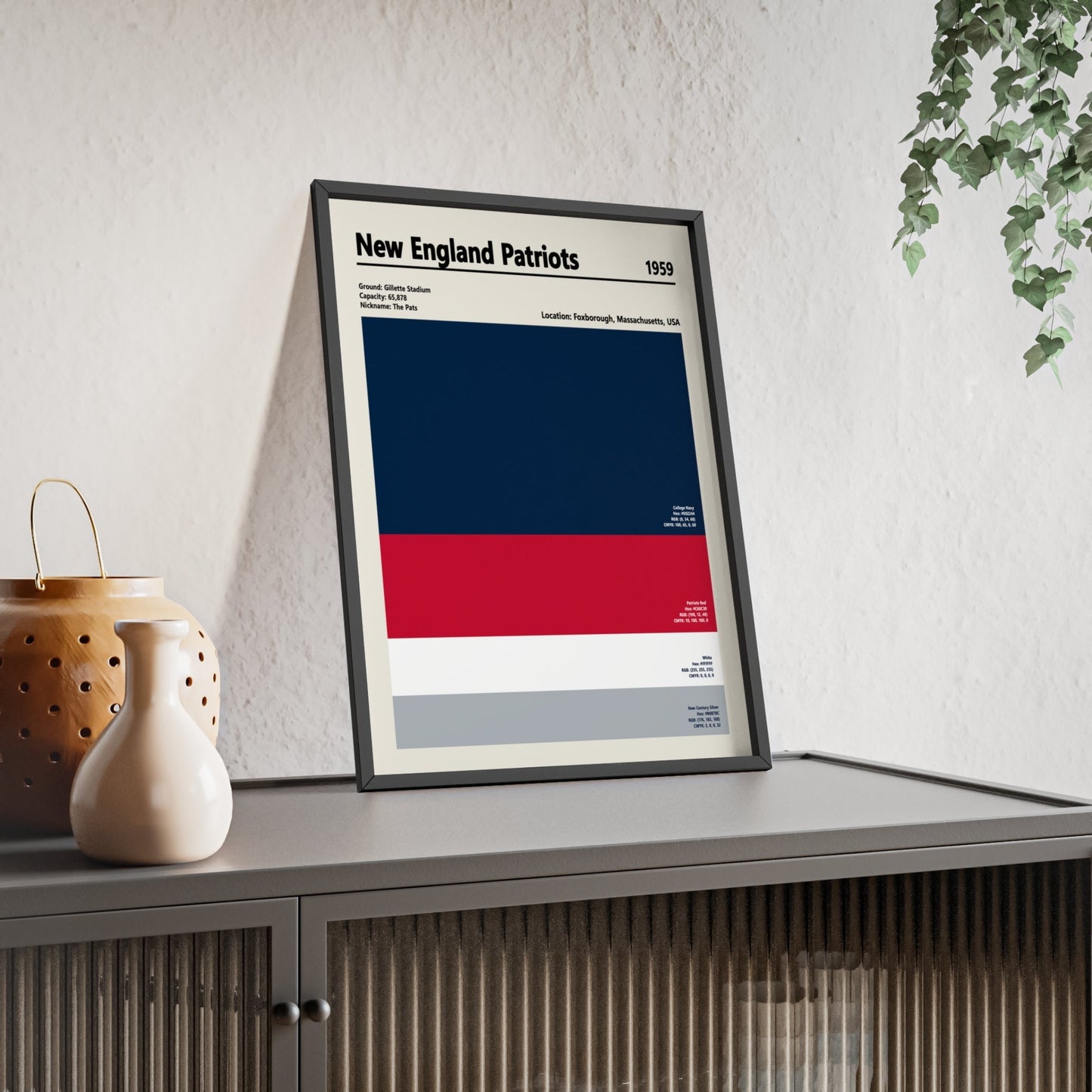 Framed New England Patriots colour swatch print