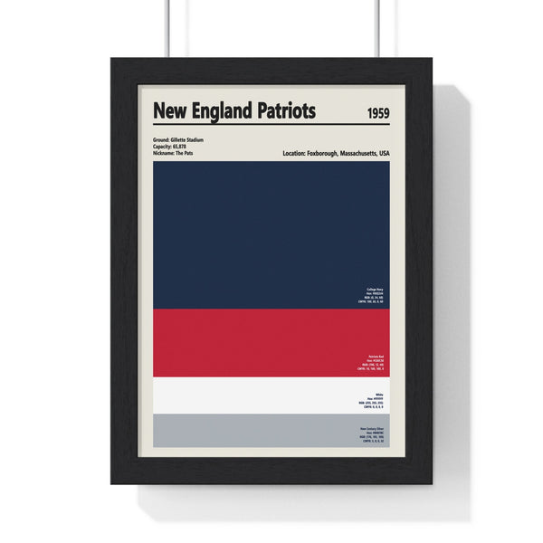 Framed New England Patriots colour swatch print in black MDF frame