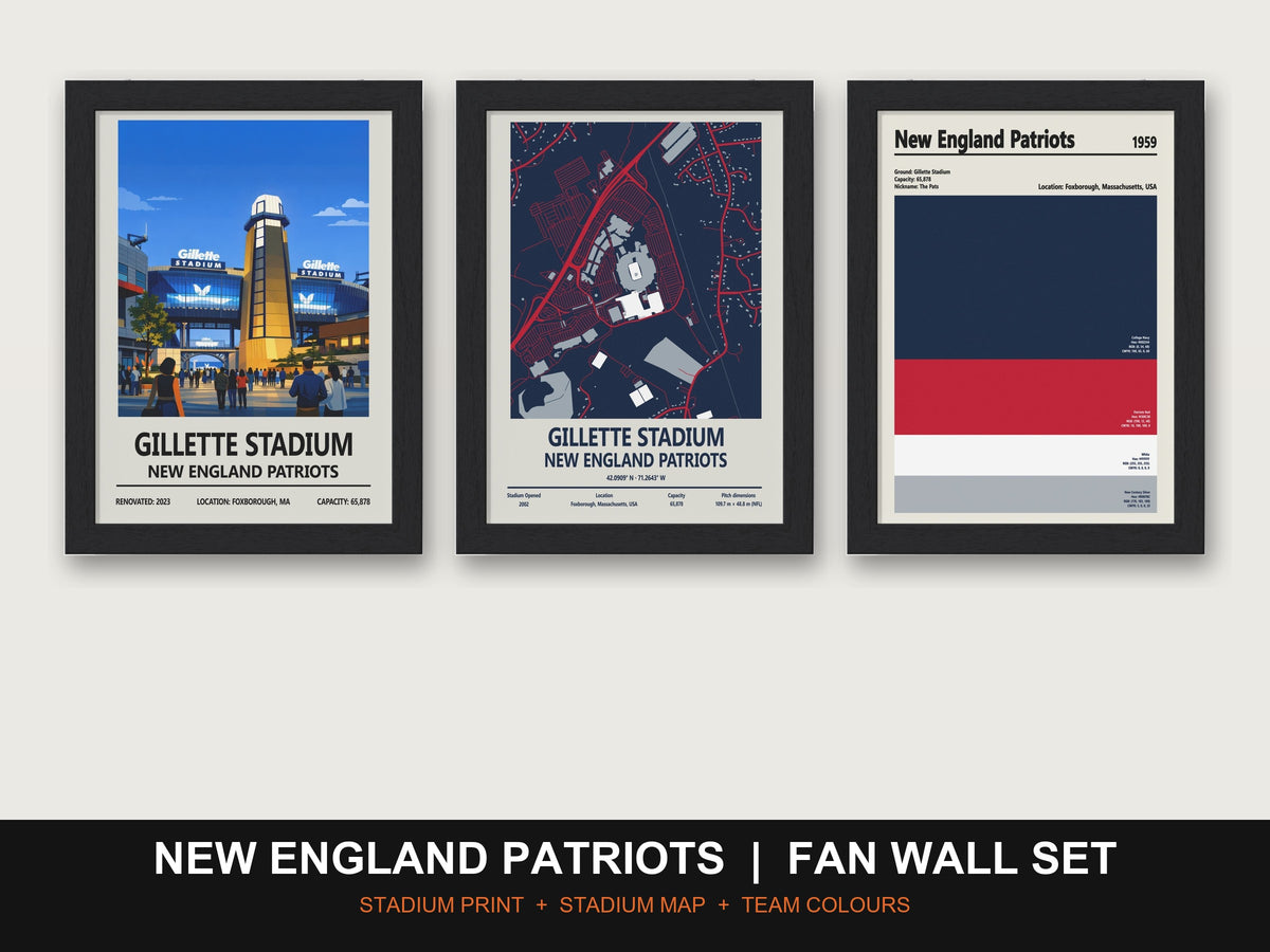 New England Patriots Fan Wall Set | Gillette Stadium Print, Stadium Map & Team Colours