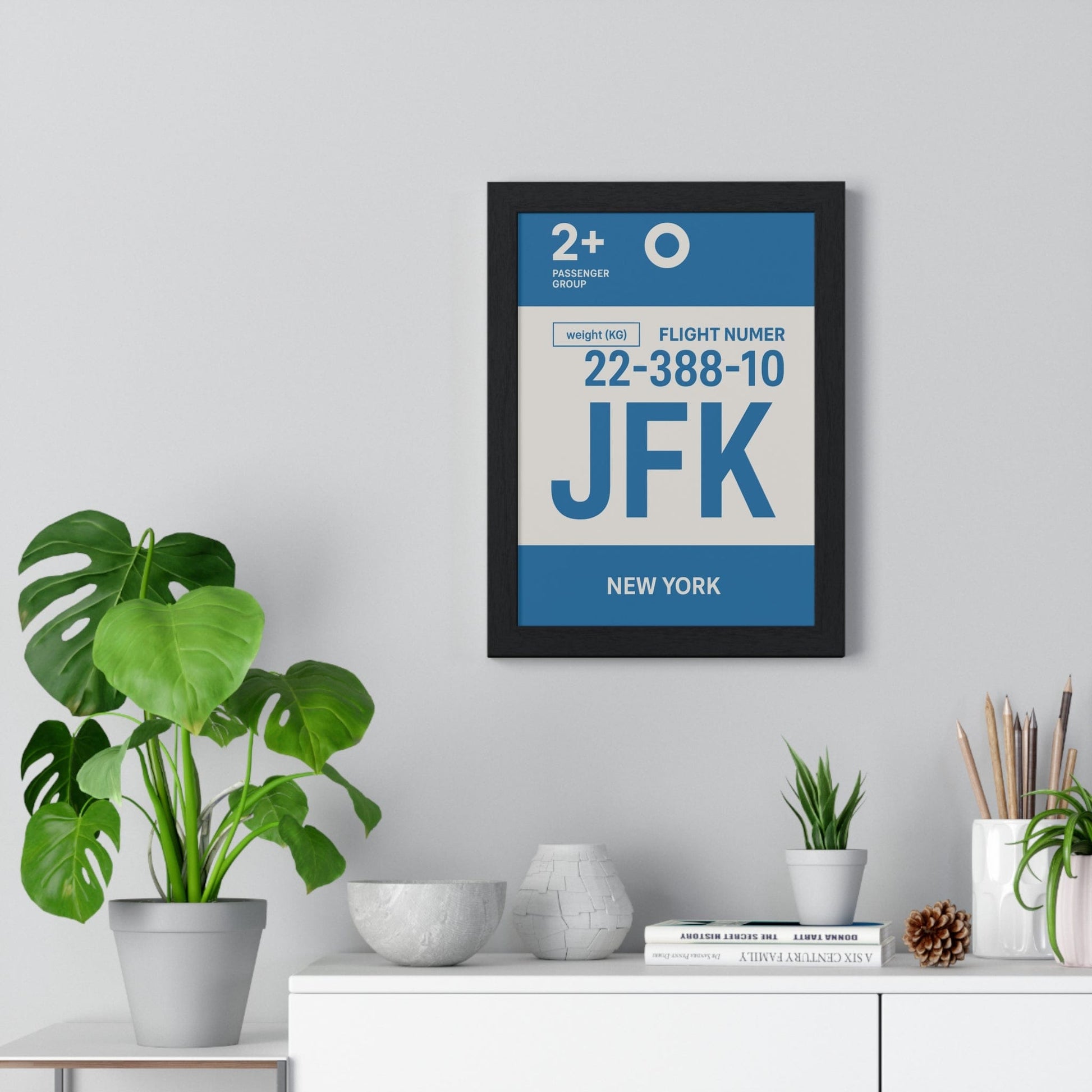 Framed New York JFK boarding pass travel poster