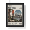 New York Mid Century Travel print framed in a black frame, ready to hang