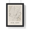 New York street map poster in cream, minimal city map print framed in a black frame