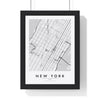 New York street map poster in white, minimal city map print framed in a black frame