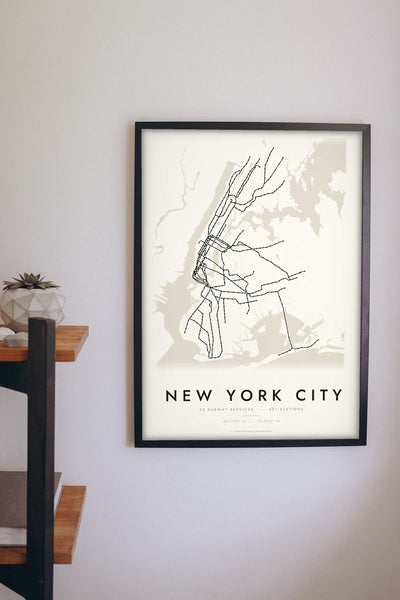 New York Subway Map Print - New York City metro lines map print on the living room wall