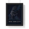 New York Subway Map Print - framed night style New York City metro lines print