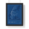 New York Subway Map Print - framed blueprint style New York City metro map print with grid and scale bar
