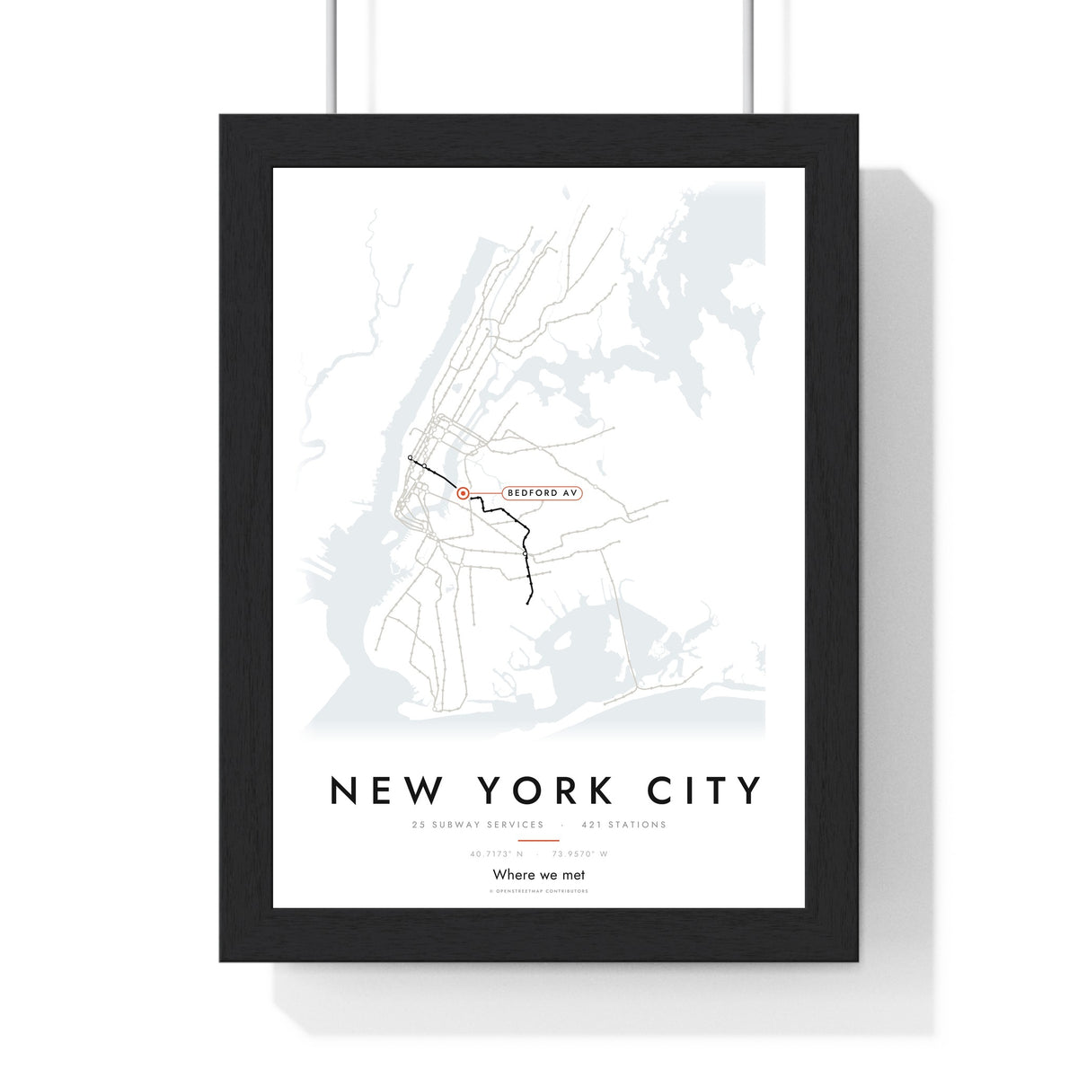 New York Subway Map Print - framed New York City metro map print with a highlighted station and caption