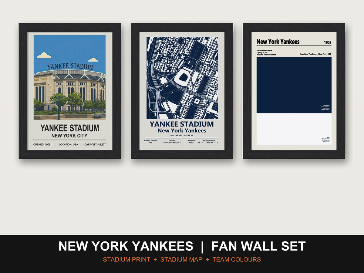 New York Yankees Fan Wall Set | Yankee Stadium Print, Stadium Map & Team Colours
