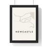 Newcastle Metro Map Print - framed minimal Newcastle metro lines map print, black lines on cream paper