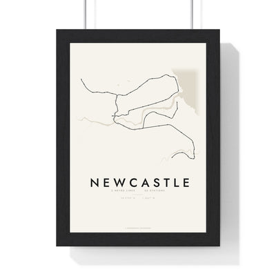 Newcastle Metro Map Print - framed minimal Newcastle metro lines map print, black lines on cream paper