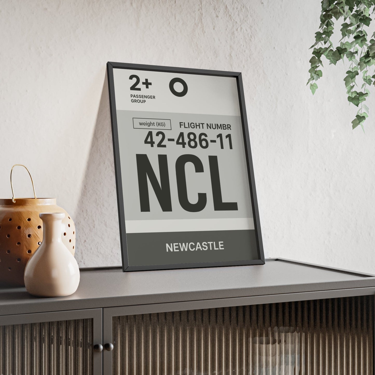 Framed Newcastle NCL Boarding Pass poster
