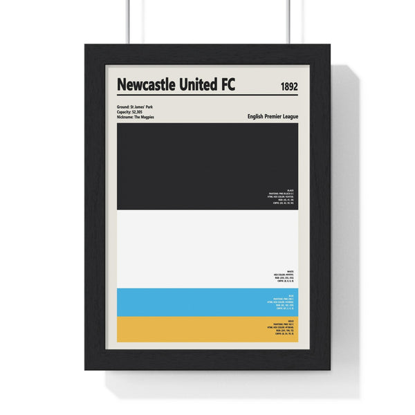 Newcastle United colour swatch print framed in black wood frame