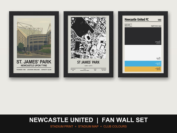 Newcastle United Fan Wall Set | St James' Park Print, Stadium Map & Club Colours