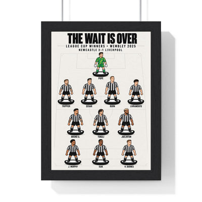 Newcastle United League Cup 2025 XI print in a black frame