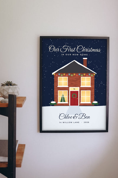Personalised First Christmas in Our New Home Print - Lifestyle - hanging on a living room wall