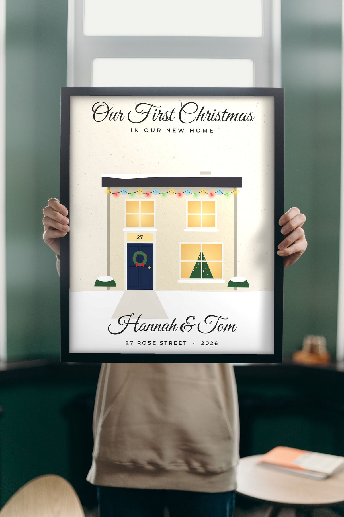 Personalised First Christmas in Our New Home Print - Lifestyle - held up in a bright room