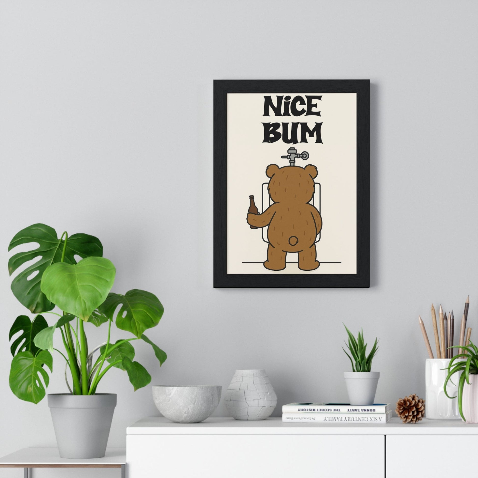Framed Nice Bum Funny Bathroom Bear Toilet print