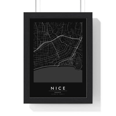 Nice street map poster in black, minimal city map print framed in a black frame